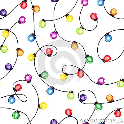 Watercolor christmas party lights garland. Colorful christmas and New Year pattern. Good for greeting cards invitations decoration Stock Photo