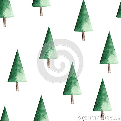 Watercolor christmas pattern with red car, fir-trees, balls and sweets Stock Photo