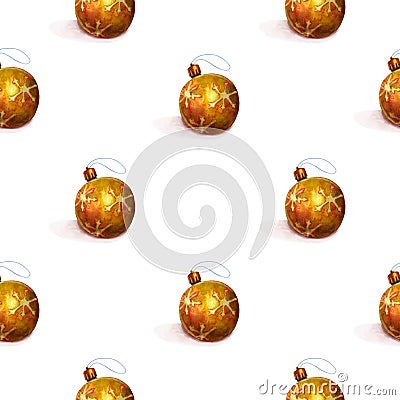 New year watercolor seamless pattern with golden Christmas balls Stock Photo