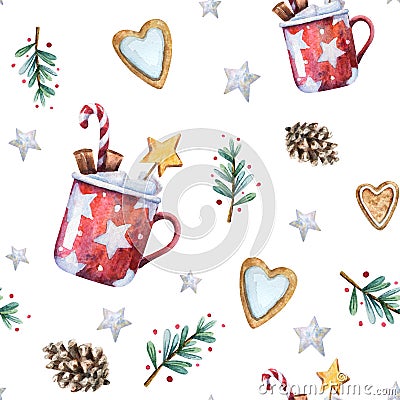 Watercolor Christmas seamless pattern Stock Photo