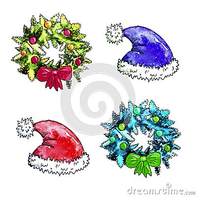 Watercolor Christmas set Stock Photo