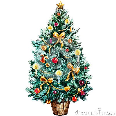 Watercolor Christmas tree Stock Photo