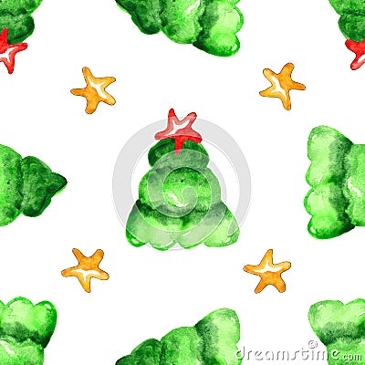 Watercolor Christmas tree seamless pattern Stock Photo