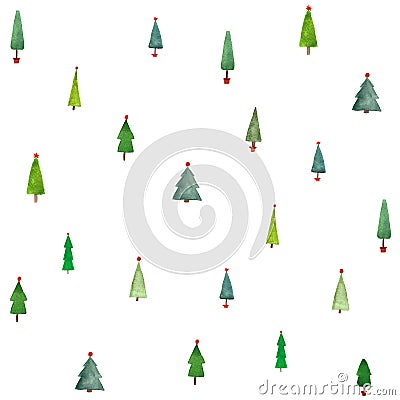 Watercolor christmas trees seamless pattern for wrapping paper Stock Photo