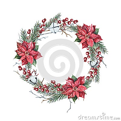 Watercolor Christmas wreath Stock Photo