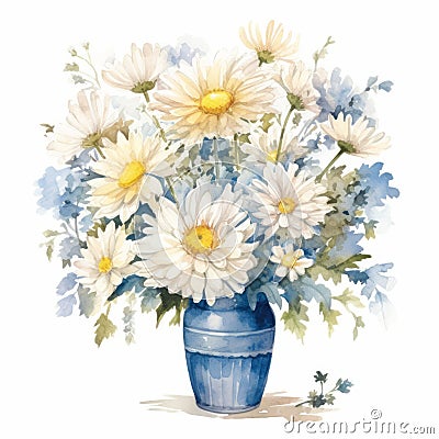 Watercolor Chrysanthemum Bouquet On White Background Stock Photo