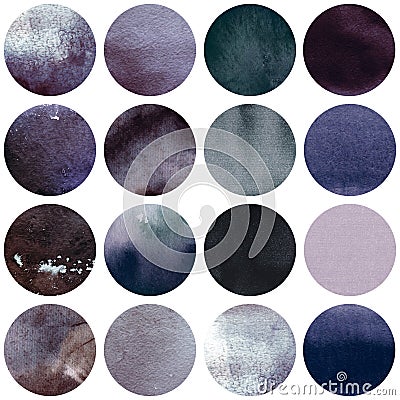 Watercolor circles collection grey colors. Watercolor stains set Stock Photo