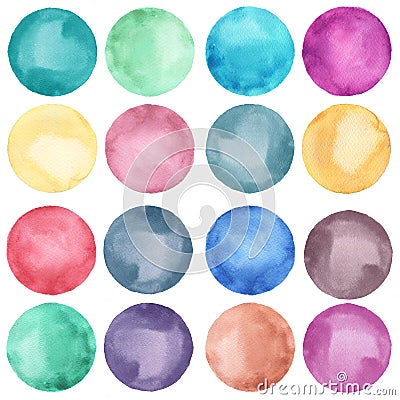 Watercolor circles collection in pastel colors. Stock Photo