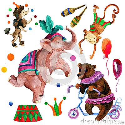 Watercolor circus. Cartoon Illustration