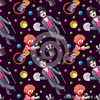 Watercolor circus seamless pattern Cartoon Illustration