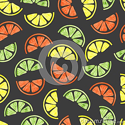 Watercolor citrus seamless pattern. Vector Illustration