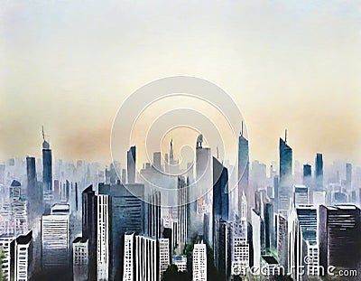 Watercolor of City smog pollution Stock Photo