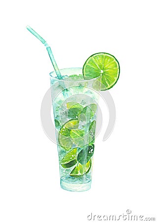 Watercolor classical mojito cocktail Stock Photo