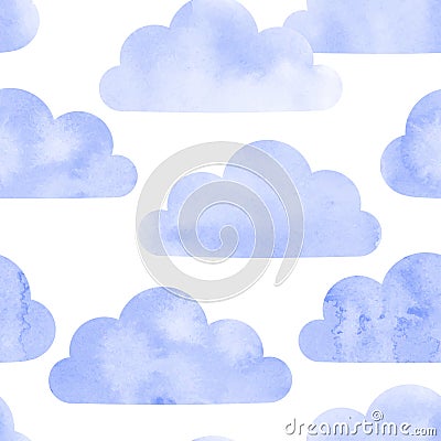 Watercolor clouds seamless pattern. Vector background. Vector Illustration