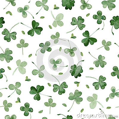 Watercolor clover seamless vector pattern. hand draw leaves for St Patrick`s day Vector Illustration