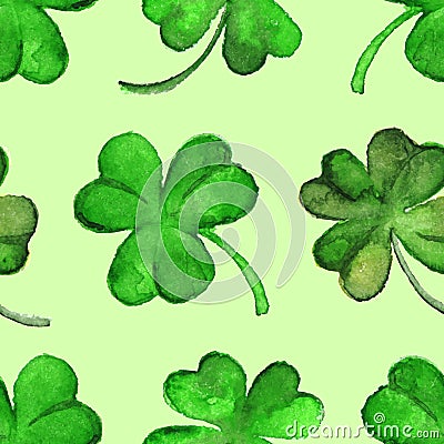 Watercolor clover shamrock Saint Patrick's Day seamless pattern vector Vector Illustration