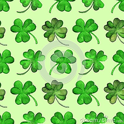 Watercolor clover shamrock Saint Patrick's Day seamless pattern vector Vector Illustration