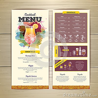 Watercolor cocktail menu design Vector Illustration