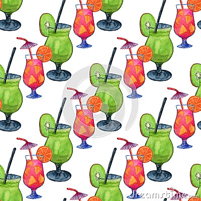 Watercolor cocktails pattern. Seamless background or menu or fashion print design Stock Photo