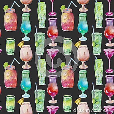 Watercolor cocktails seamless pattern Stock Photo