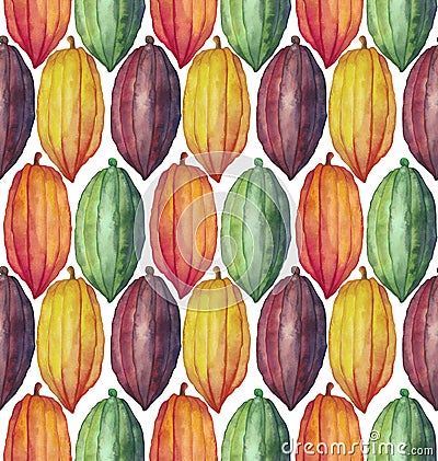 Watercolor cocoa fruit pattern Stock Photo