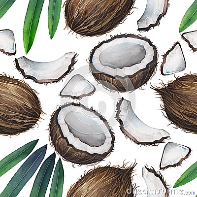 Watercolor coconut pattern Stock Photo