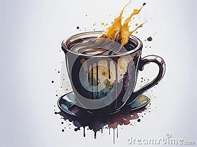 Watercolor coffe cup. concept coffee. ai generative Stock Photo