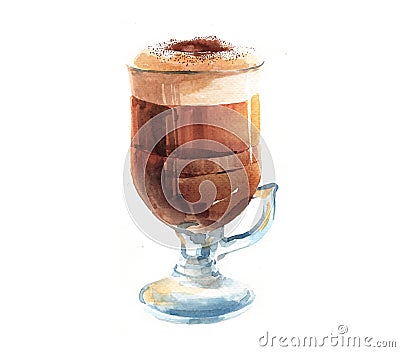 Watercolor coffee cup with cake isolated on a white background Cartoon Illustration
