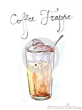 Watercolor coffee frappe Vector Illustration