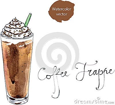 Watercolor coffee frappe Vector Illustration