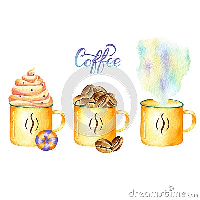 Watercolor coffee and sweets clipart collection in vintage style Stock Photo