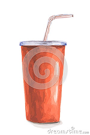 Watercolor cola cup. Vector Illustration