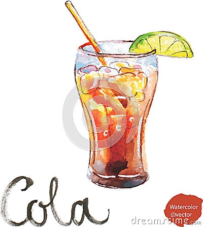 Watercolor cola with lime Vector Illustration