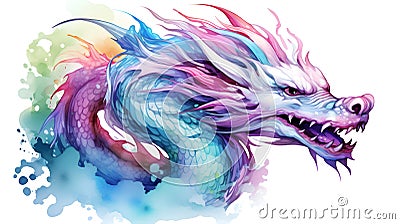 Watercolor colored dragon on a white background Stock Photo