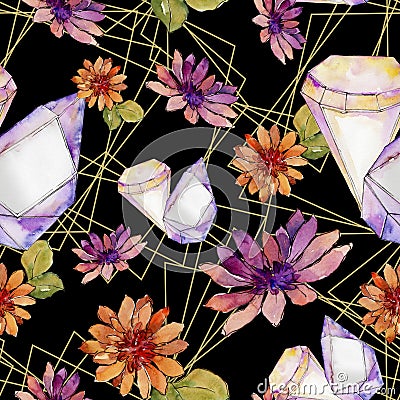 Watercolor colorful african daisy flower. Floral botanical flower.Seamless background pattern. Stock Photo