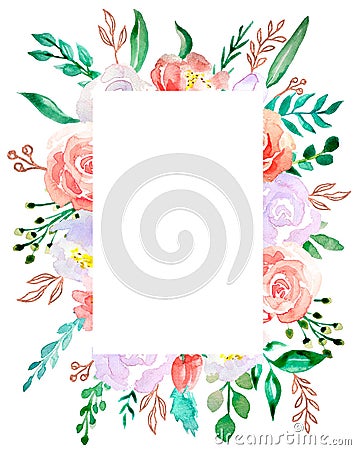 Watercolor colorful bouquet flower. Floral botanical flower. Frame border ornament square. Aquarelle wildflower for background, Stock Photo