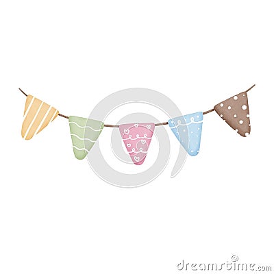 Watercolor colorful bunting illustration.Festive elements clipart Cartoon Illustration