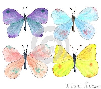 Watercolor colorful butterflies set Stock Photo