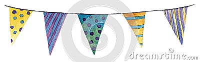 Watercolor colorful flags banner. Cartoon Illustration