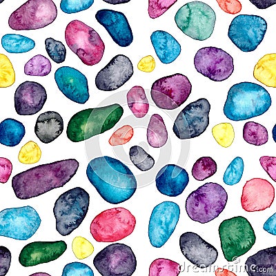 Watercolor colorful free natural stones pattern Stock Photo