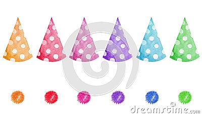 Watercolor colorful party hats set isolated on white background Stock Photo