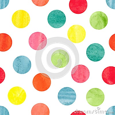 Watercolor colorful polka dot seamless pattern. Vector Illustration