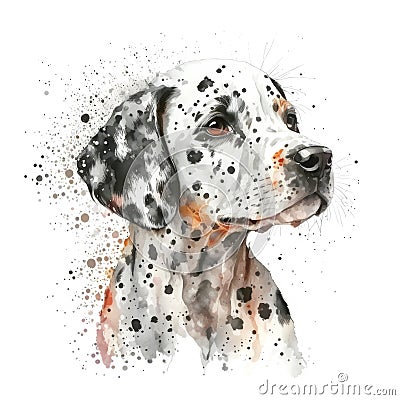 Watercolor Portrait Painting of Dalmatian Puppy. AI generative Stock Photo