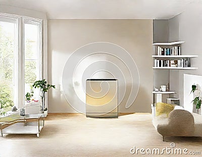 Watercolor of combi boiler in living Stock Photo