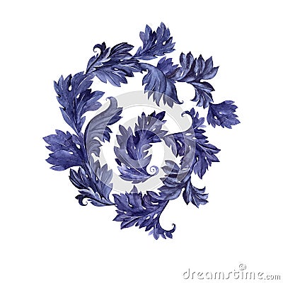 Watercolor composition with a stylized acanthus plant. Leaves, twigs and flowers Stock Photo