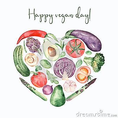 Watercolor composition of vegetables in the shape of a heart Stock Photo