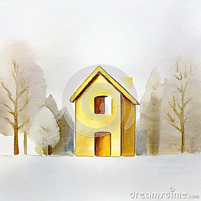Watercolor of The concept of expensive real Golden house with number on Stock Photo