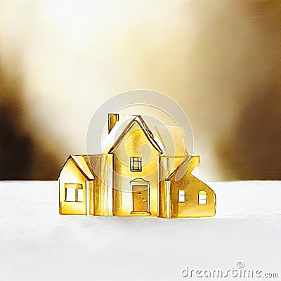 Watercolor of The concept of expensive real Golden house with number on Stock Photo