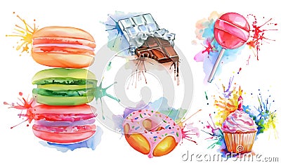 Watercolor confectionery set Stock Photo