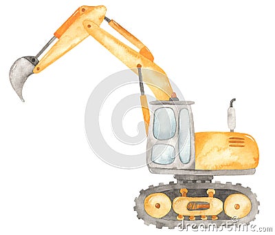 Watercolor construction machines. Excavator. Cute kids illustration Cartoon Illustration